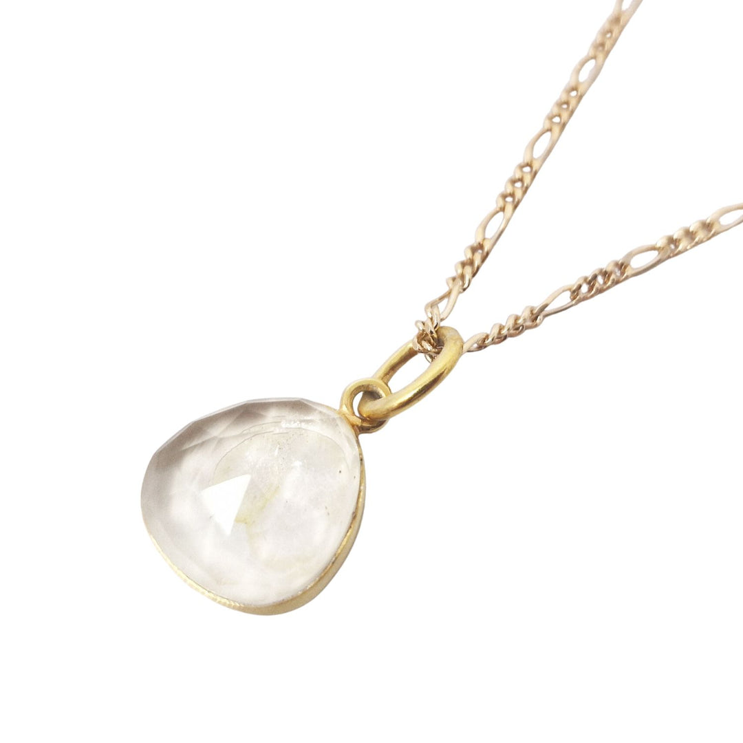 White Topaz April Birthstone Gold Plated Charm Necklace