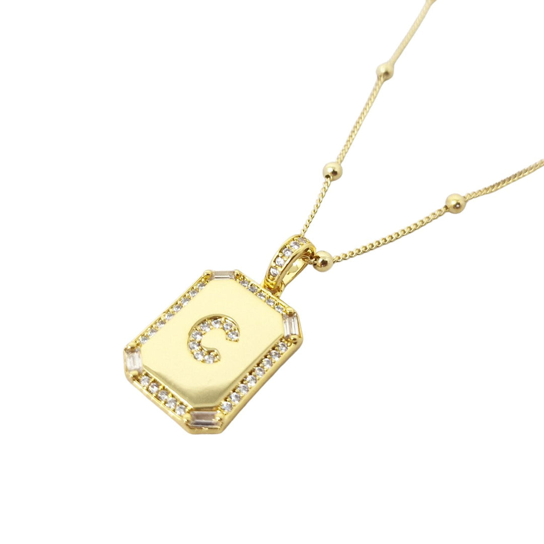 Gold Plated Personalised Initial CZ Letter Necklace