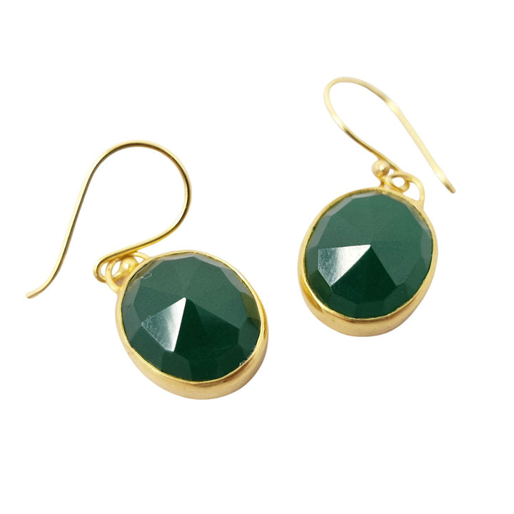 18ct Gold Plated Green Onyx Wire Drop Earrings