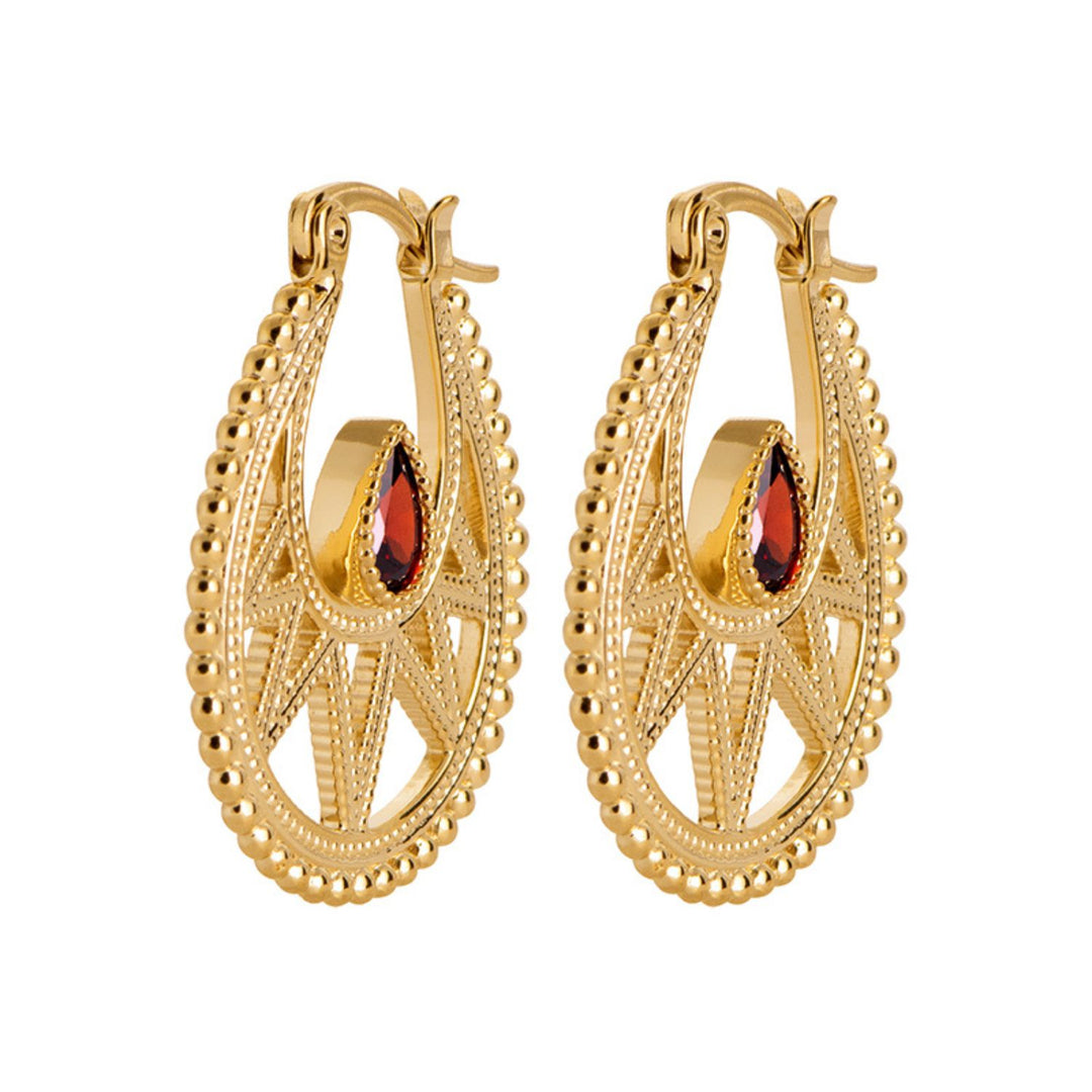 18ct Gold Vermeil Plated Garnet Red January Earrings