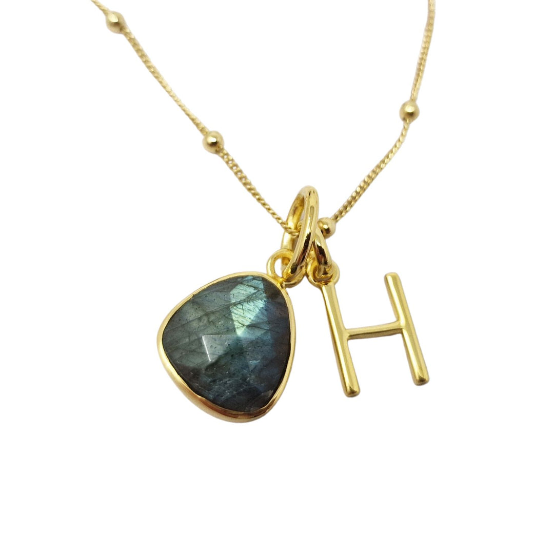 18ct Gold Vermeil Plated Labradorite Initial Necklace