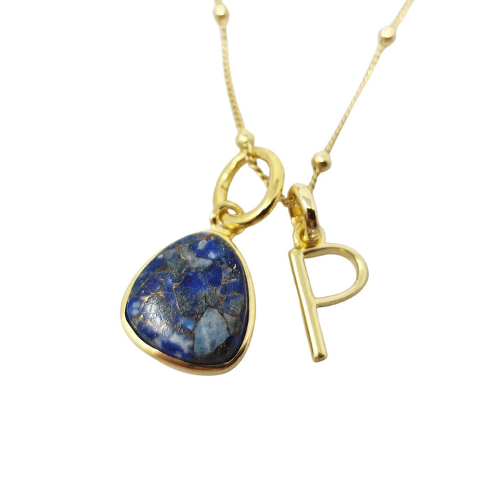 18ct Gold Vermeil Plated Lapis Lazuli Initial Necklace