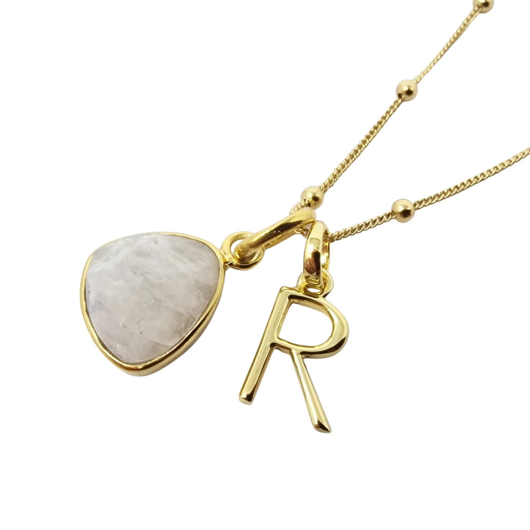 18ct Gold Vermeil Plated Moonstone Initial Necklace
