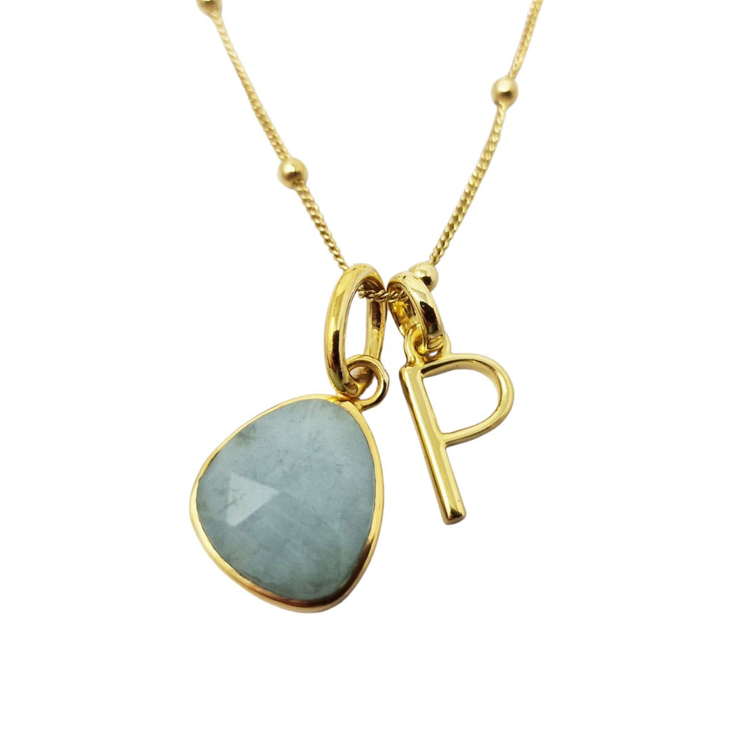 18ct Gold Vermeil Plated Aquamarine Initial Necklace
