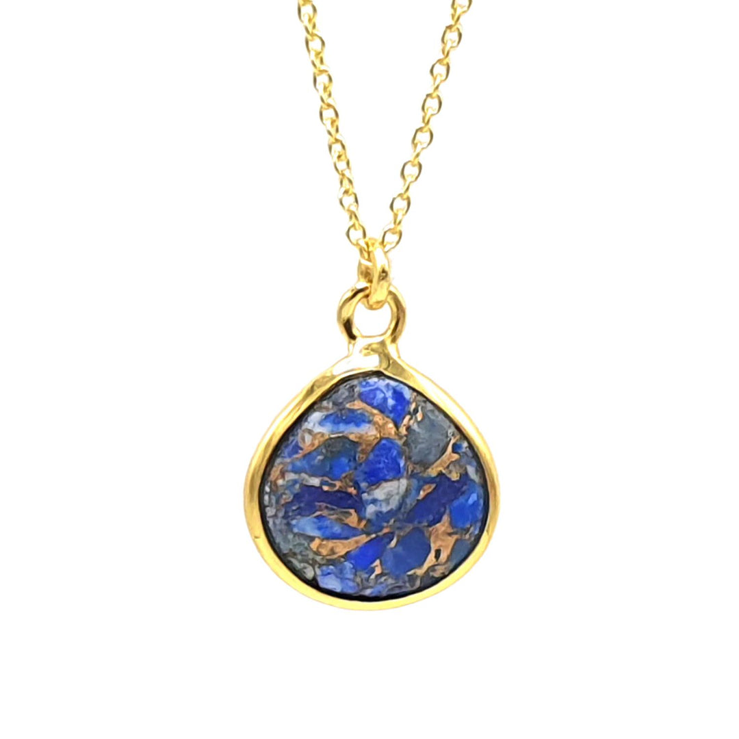 18ct Gold Vermeil Plated Lapis Lazuli Gemstone Crystal Necklace