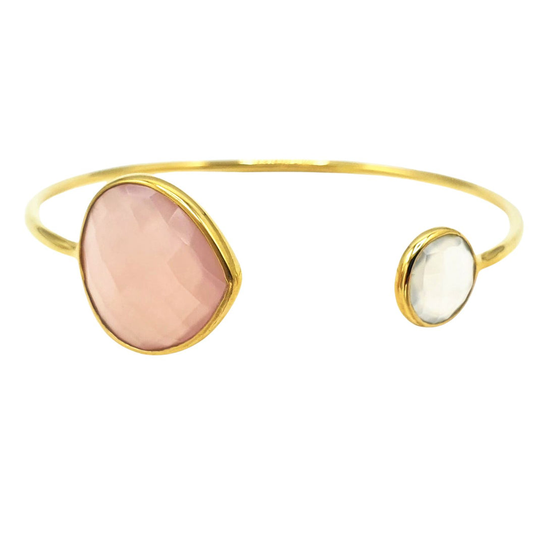18ct Gold Vermeil Pink & White Chalcedony Gemstone Crystal Bracelet