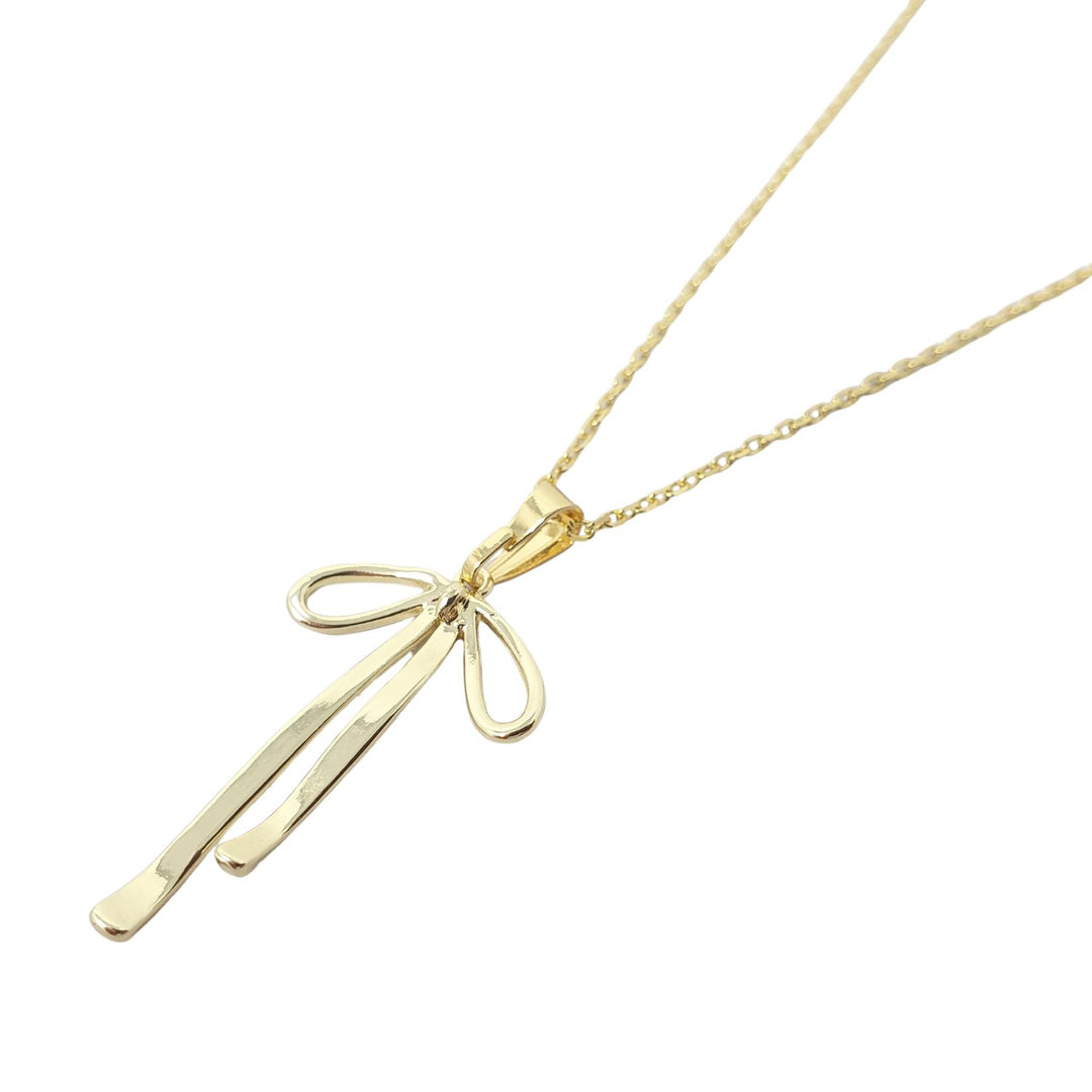 Minimalist Ribbon Bow Charm Gold Plated Necklace