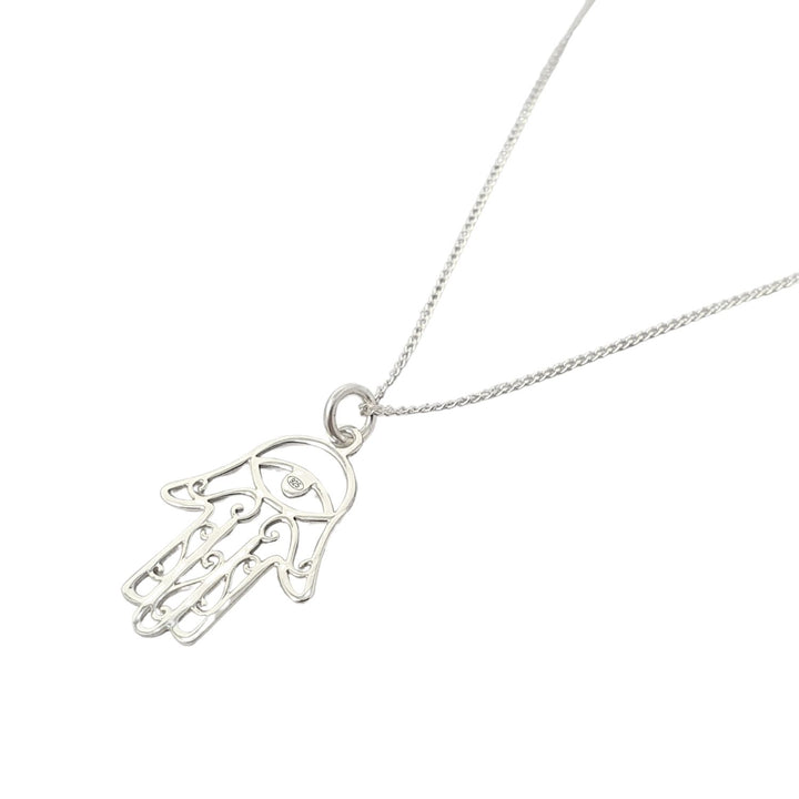Hamsa Hand Protective Charm Sterling Silver Necklace