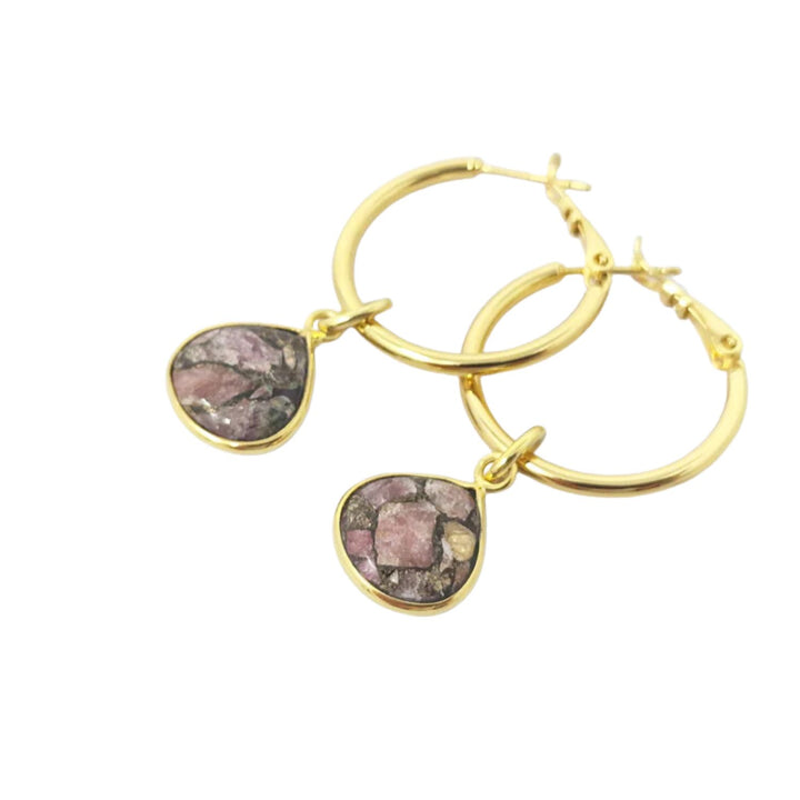 Pink Tourmaline October Birthstone Gold Plated Hoops