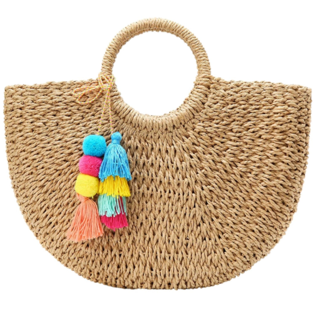 Stylish Summer Handbag for Women with Pom Pom Accents