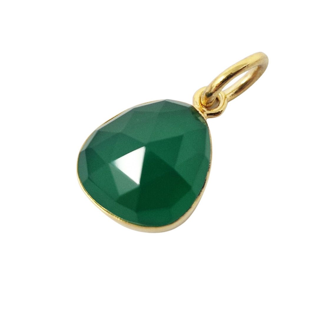18ct Gold Plated Green Onyx May Birthstone Bezel Pendant