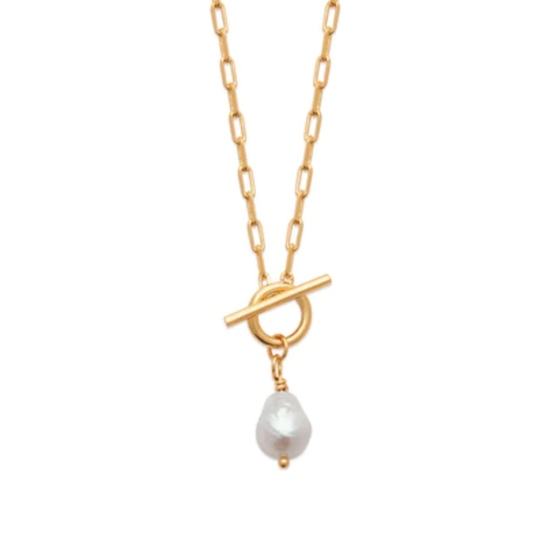 18ct Gold Vermeil Pearl T-Bar Necklace - June Birthstone