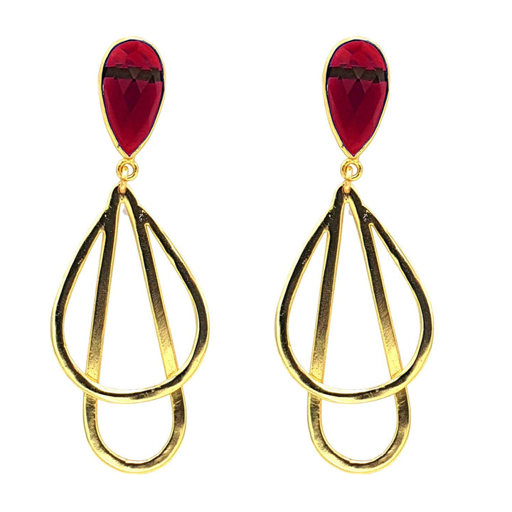 18ct Gold Plated Garnet Red Dangle Earrings