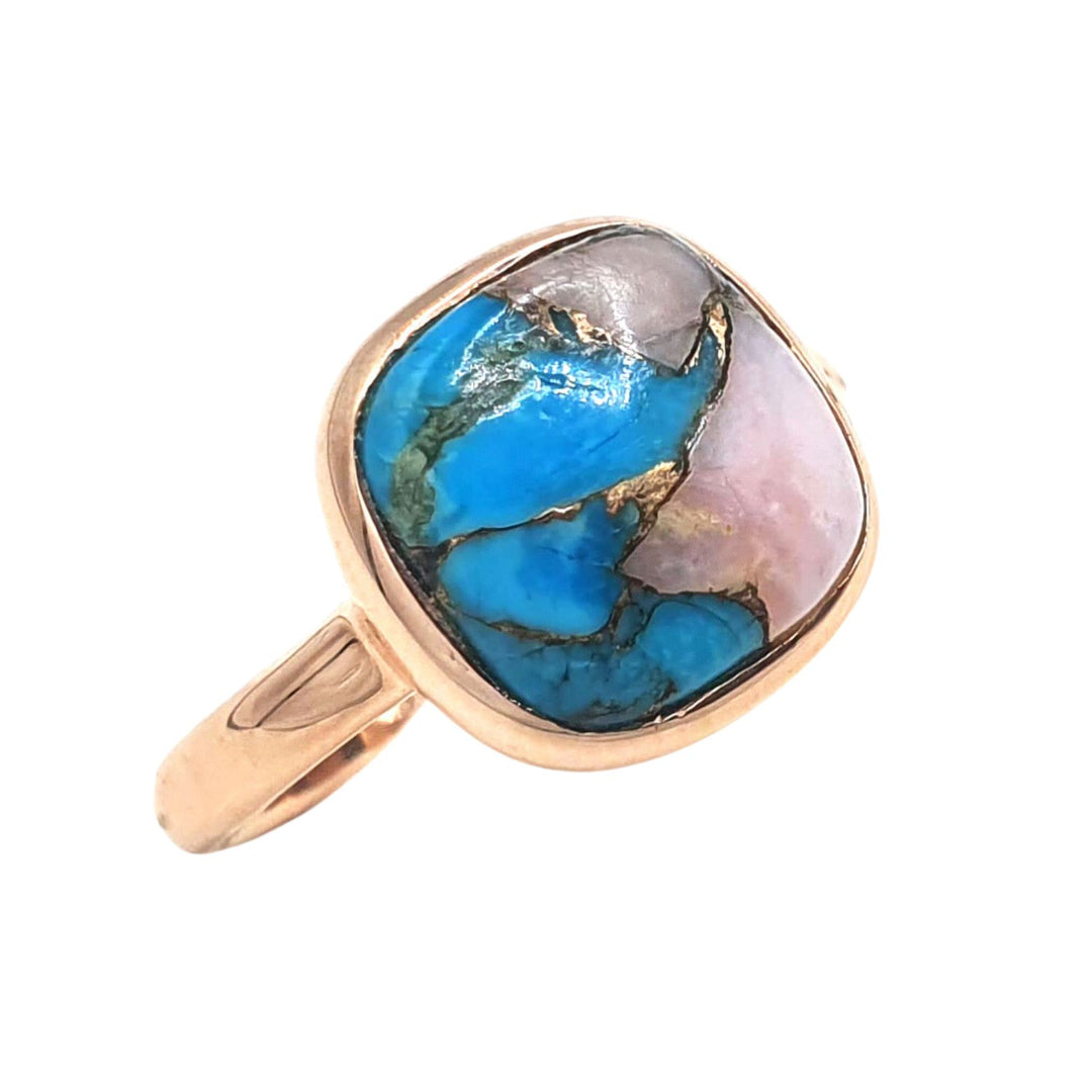 Rose Opal And Turquoise Gemstone Ring