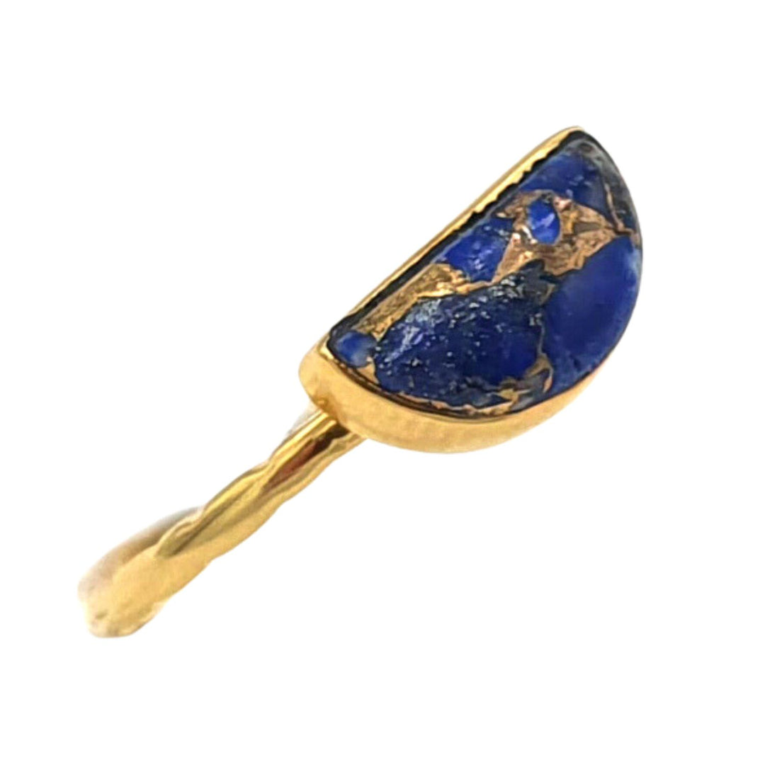 18ct Gold Vermeil Lapis Lazuli Gemstone Crystal Half Moon  Ring