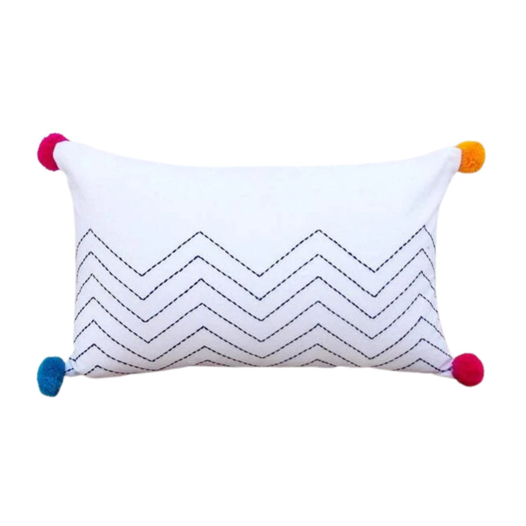 Chevron White Pillow Cover With Zig Zag Embroidery