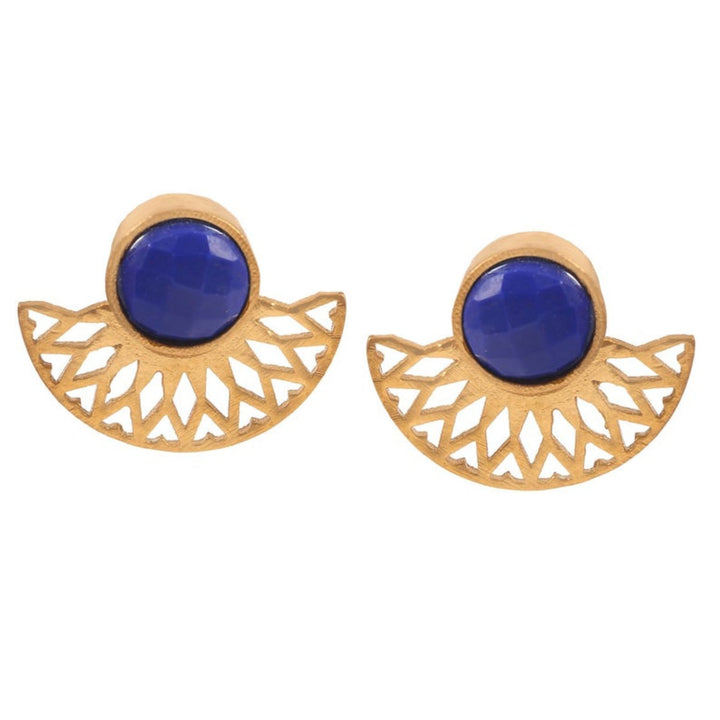 18ct Gold Plated Half Moon Blue Turquoise Earrings