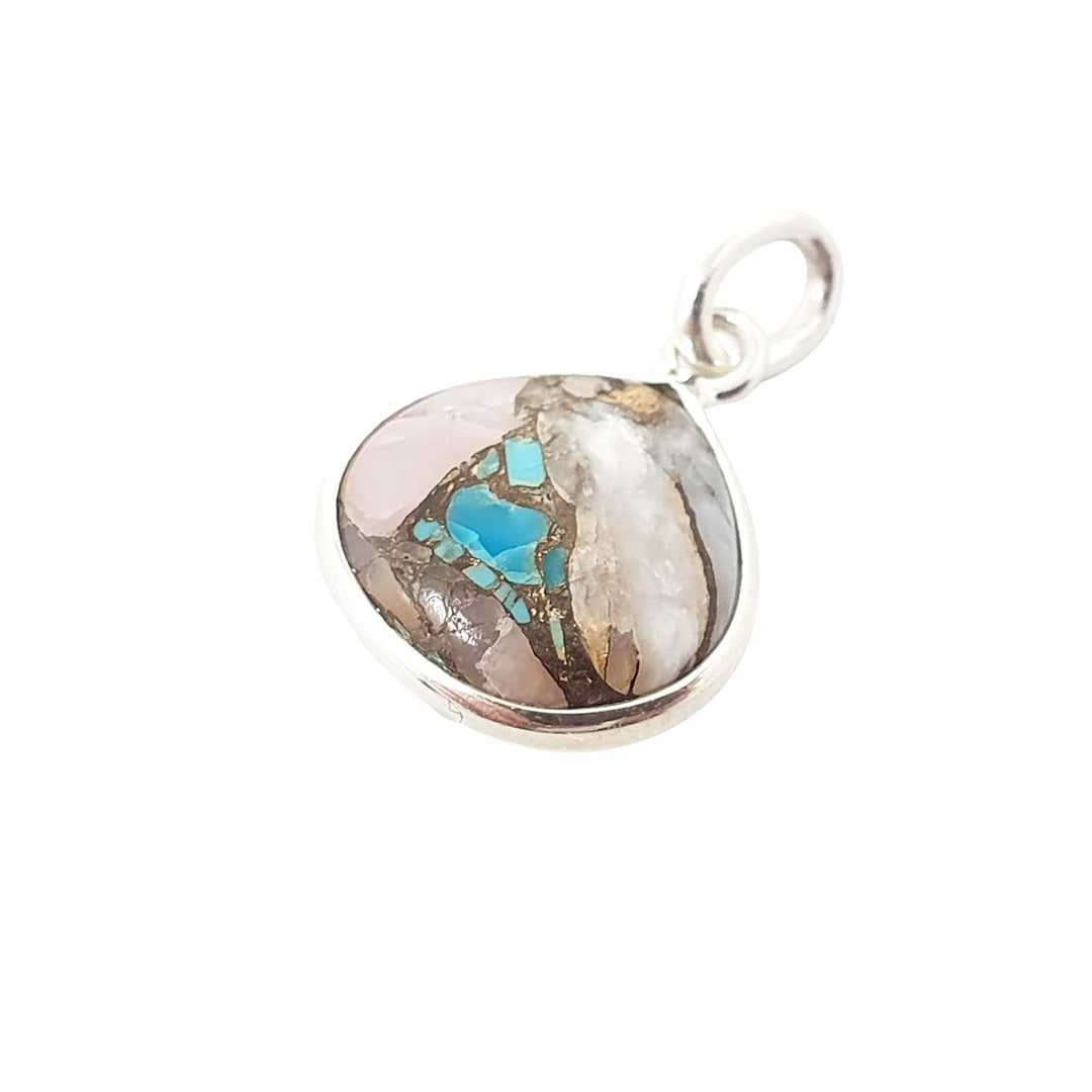 Sterling Silver Round Bezel Opal & Turquoise Crystal Charm Pendant