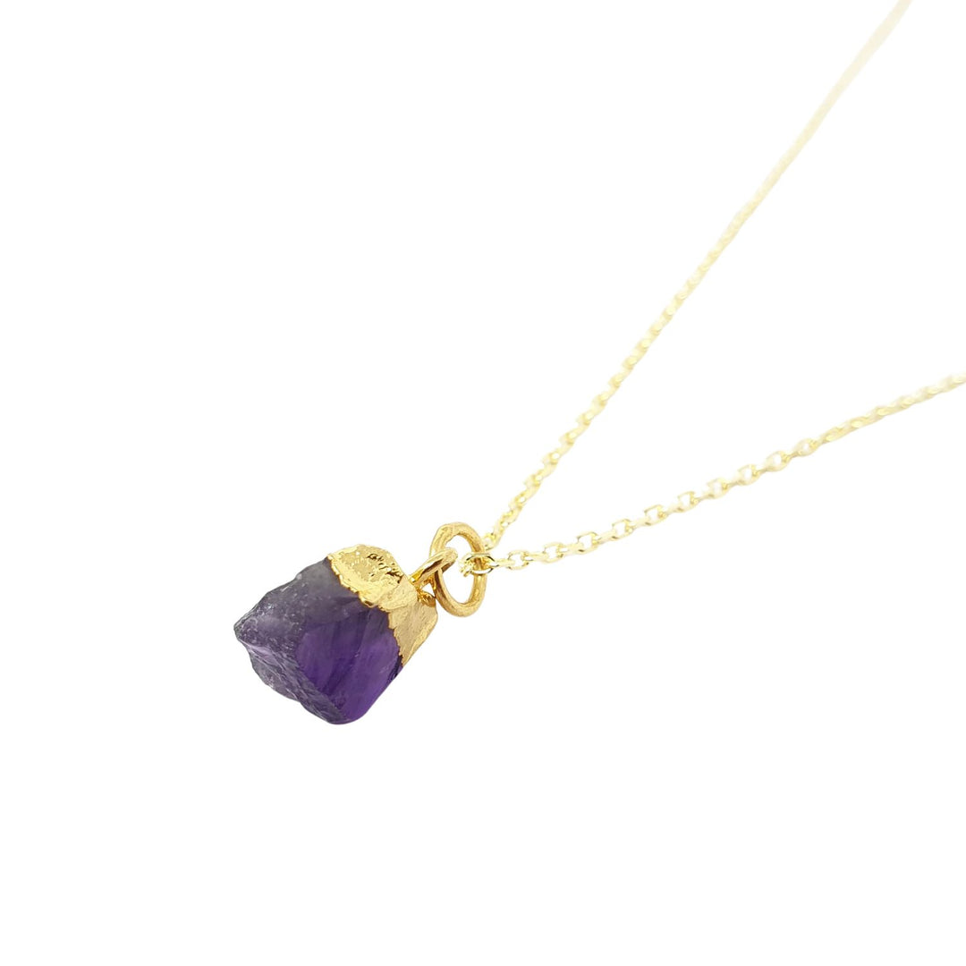 Raw Amethyst Gold Plated February Birthstone Crystal Necklace