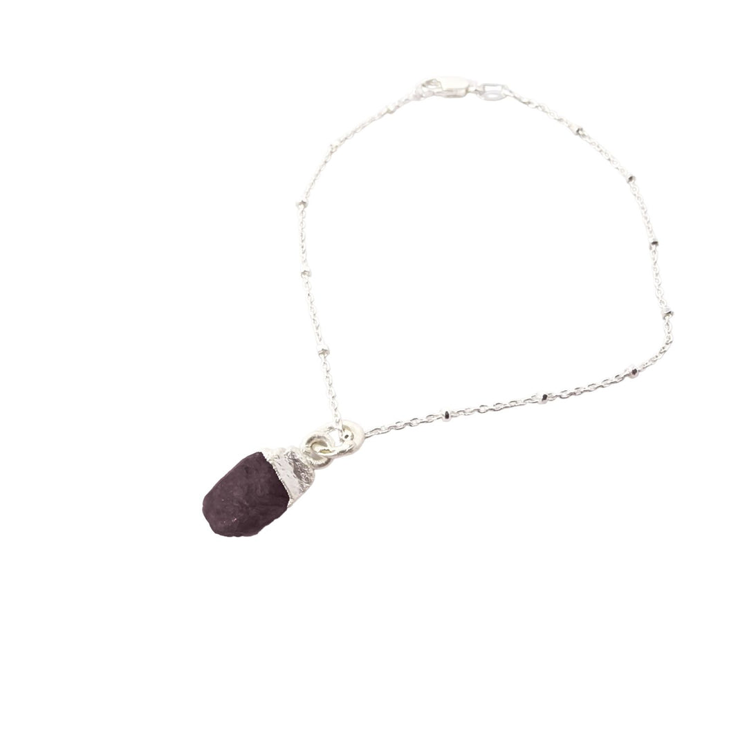Raw Garnet January Birthstone Silver Charm Bracelet