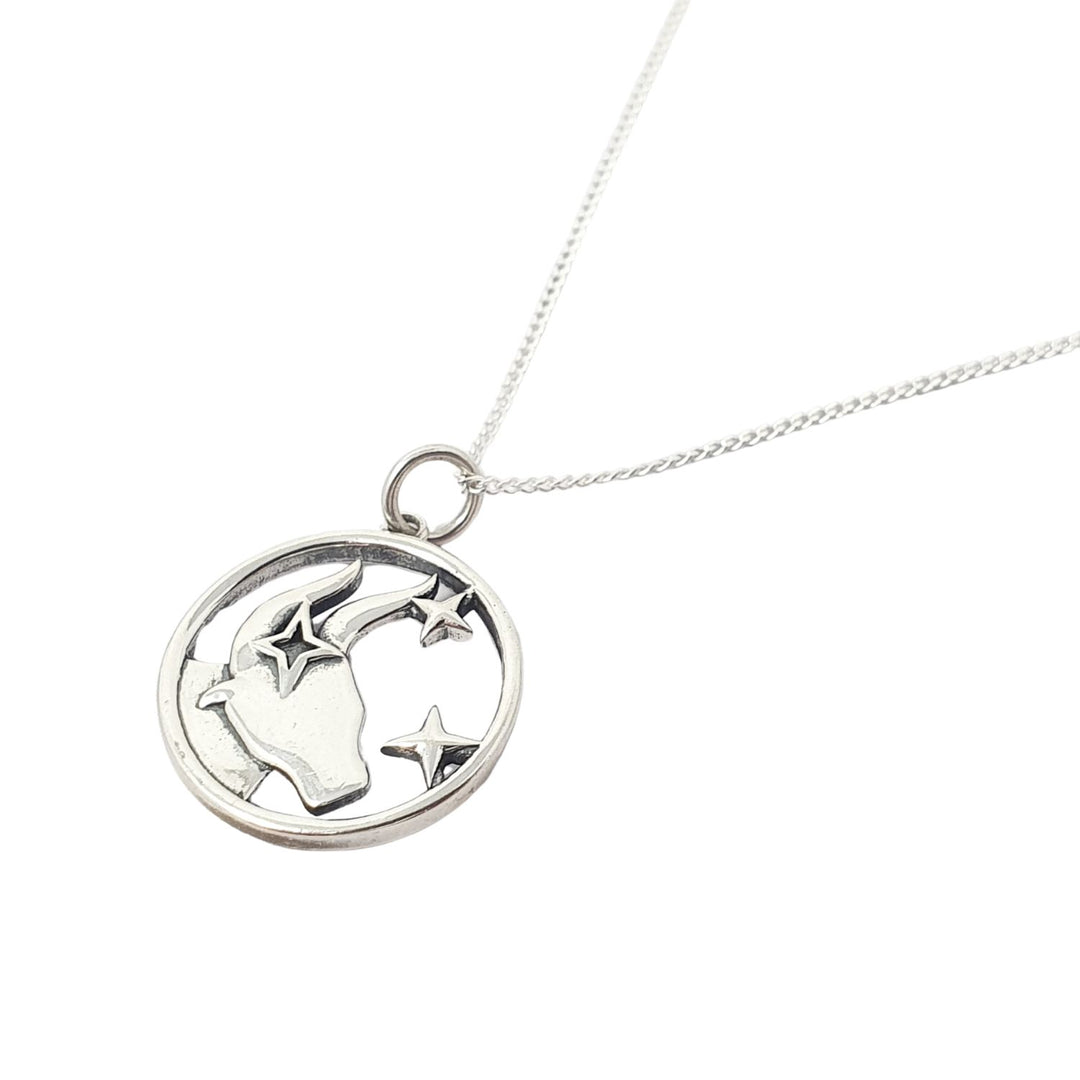 Taurus Zodiac Horoscope Charm Sterling Silver Necklace