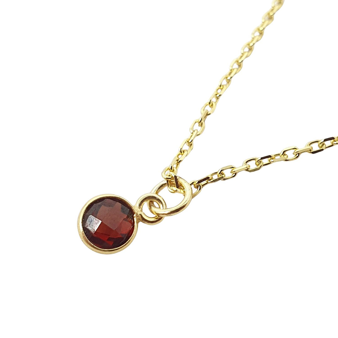 Mini Garnet January Birthstone Charm Gold Plated Chain Necklace