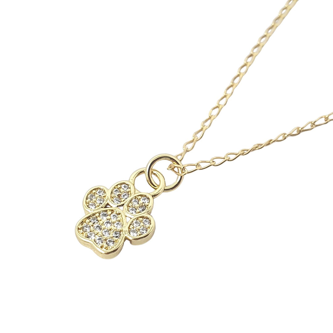 Mini Dog Cat Paw Print Charm Gold Plated Necklace