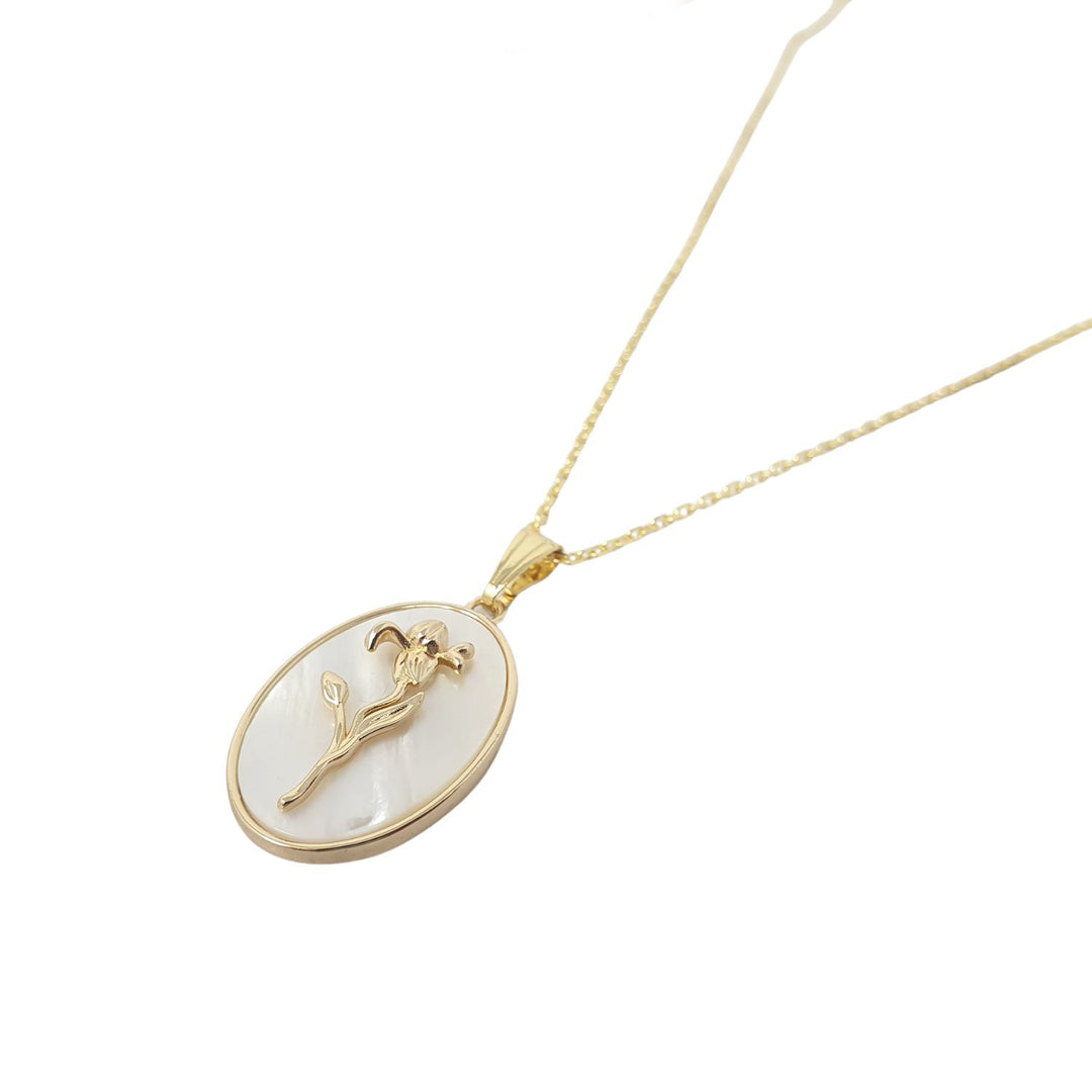 Sweet Pea April Birth Flower Pearl Gold Plated Necklace