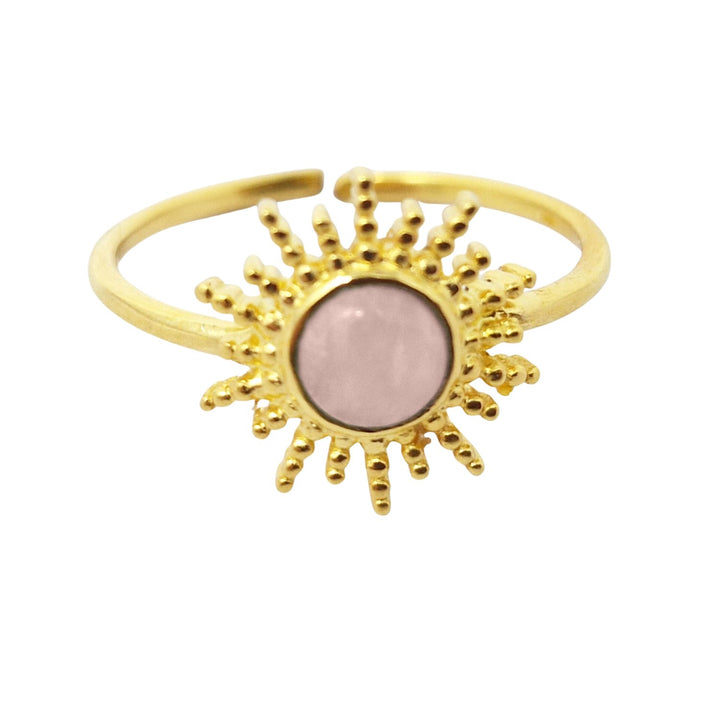 Rose Quartz October Birthstone Sun Gold Plated Ring