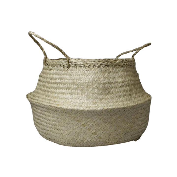 Folding Beige Seagrass Belly Basket
