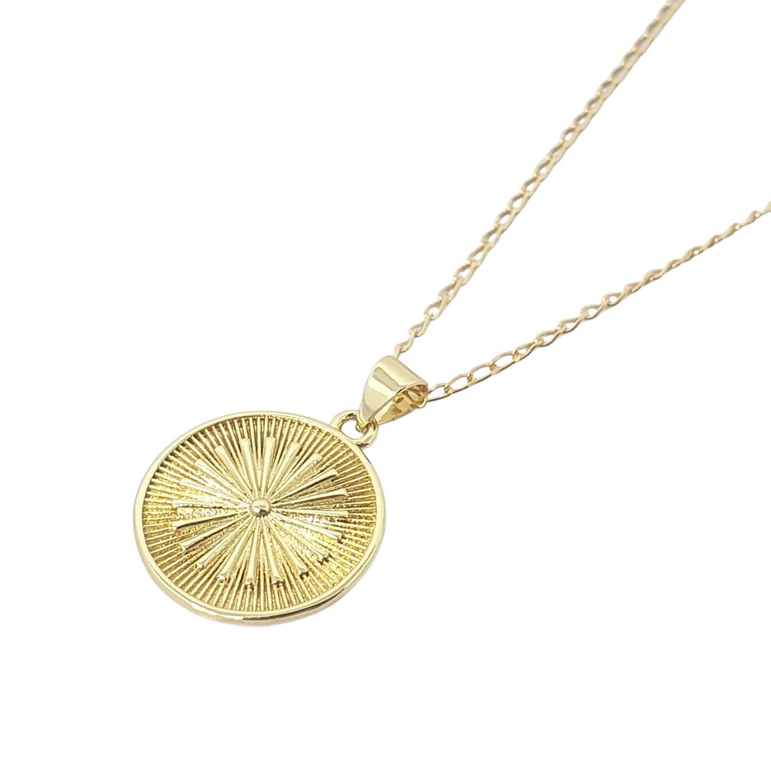 Gold Plated Round Coin Medallion Sun Charm Necklace