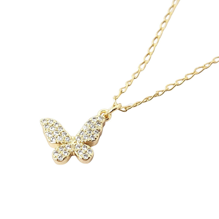 Small Butterfly Micro Pave Gold Plated Charm Necklace