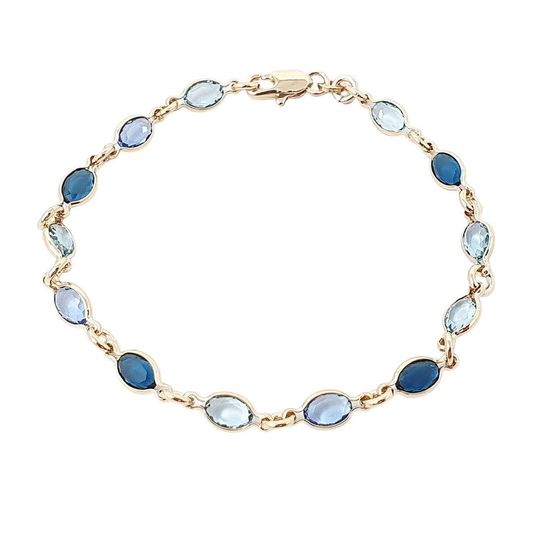 Blue Crystal Multi Gemstone Gold Plated Bracelet