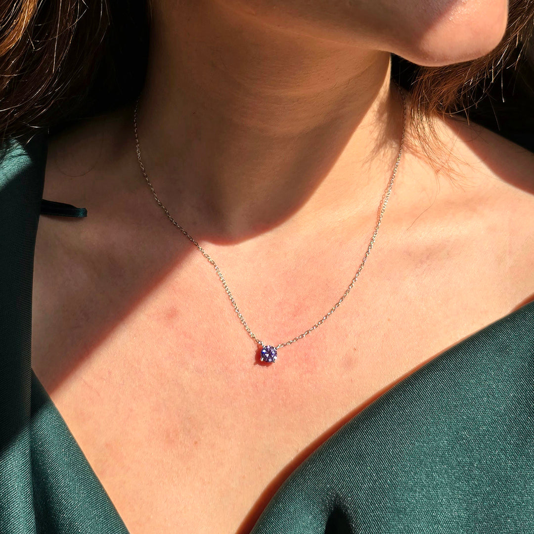 Alexandrite Moissanite Crystal Sterling Silver Necklace