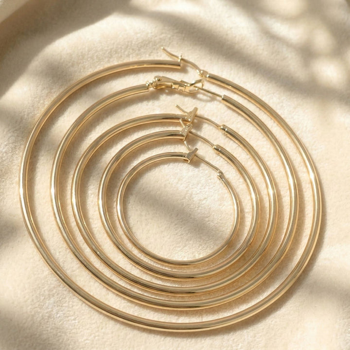 Stylish 25mm Round Gold Plated Hoop Earrings
