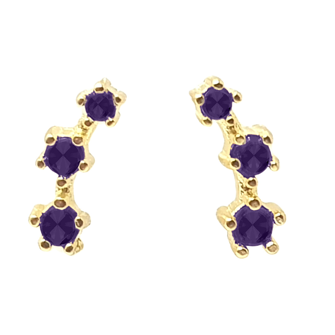 Tiny Amethyst February Birthstone Climber Stud Earrings