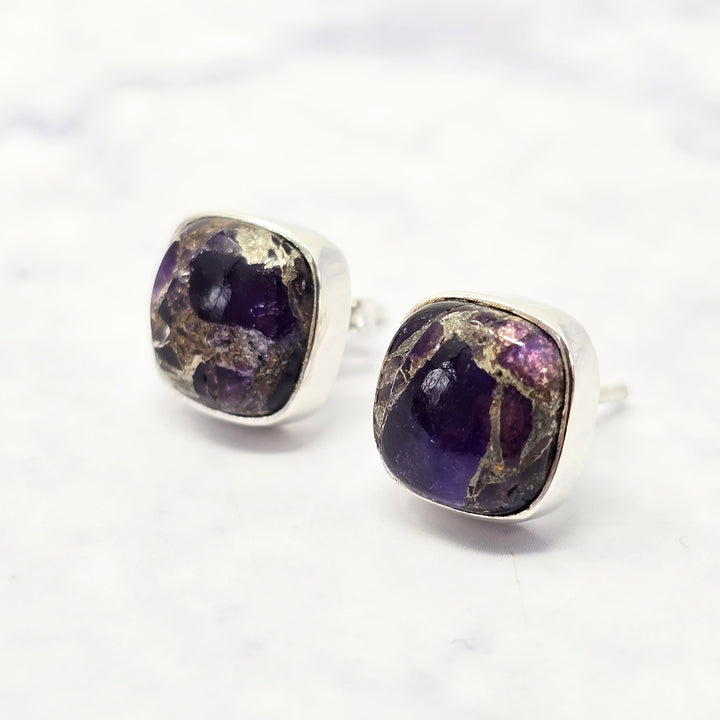 Amethyst February Birthstone Silver Stud Earrings