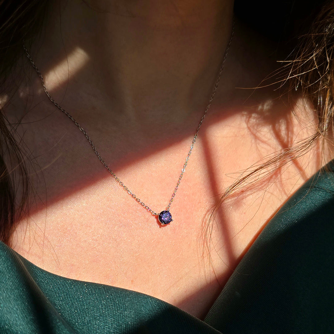 Amethyst Moissanite Crystal Sterling Silver Necklace