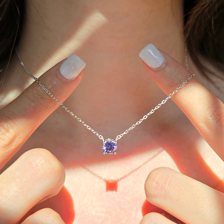 Amethyst Moissanite Crystal Sterling Silver Necklace