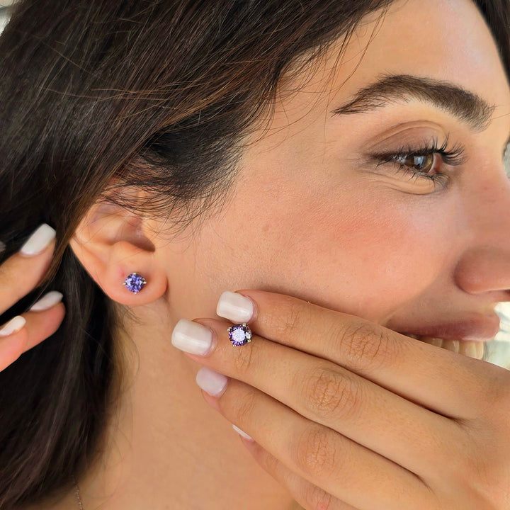 Amethyst Moissanite Crystal Sterling Silver Earrings