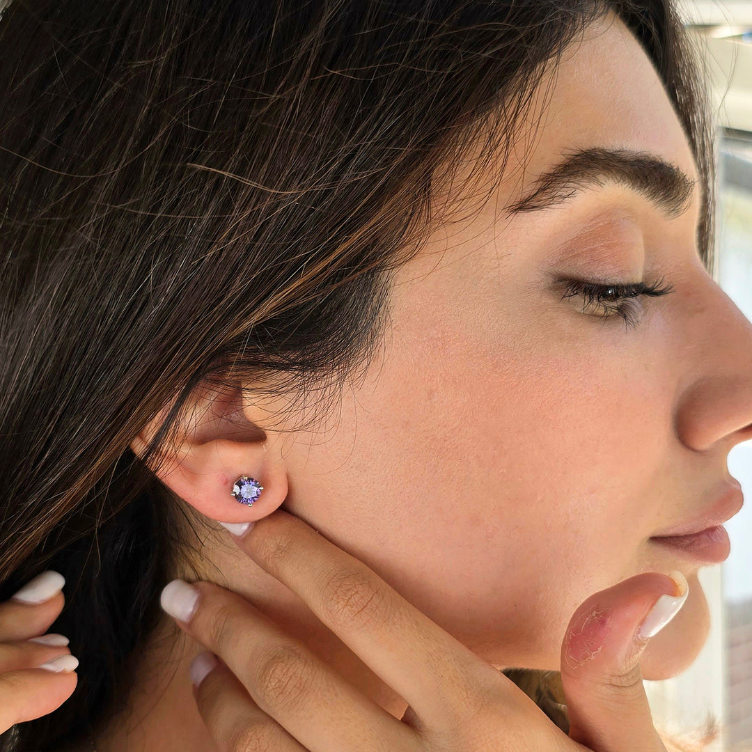 Amethyst Moissanite Crystal Sterling Silver Earrings