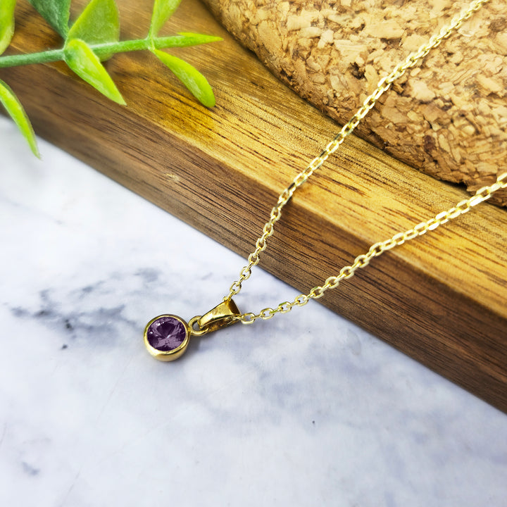 Mini Round Amethyst February Birthstone Pendant Necklace