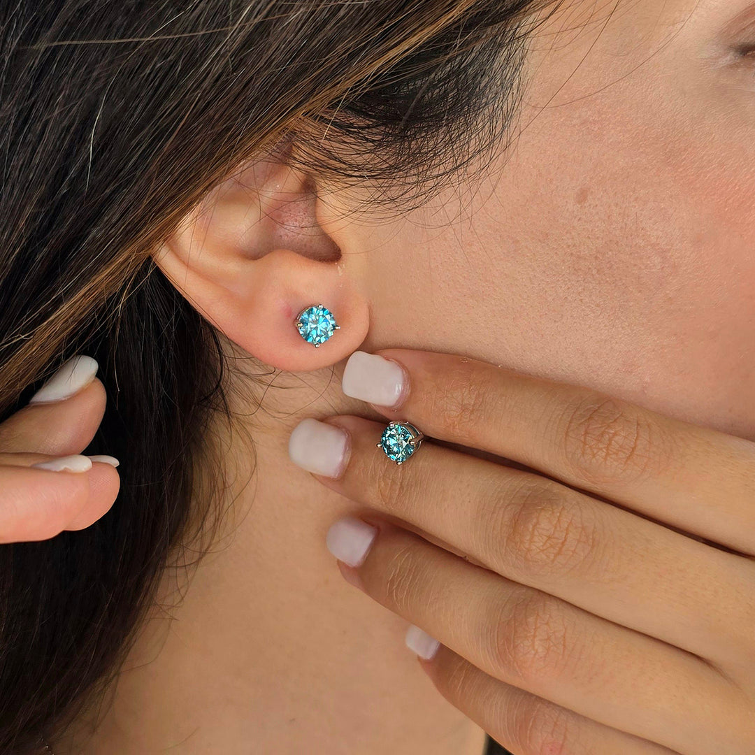 Aquamarine Moissanite Crystal Sterling Silver Earrings