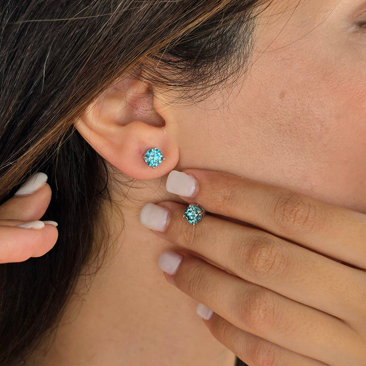 Aquamarine Moissanite Crystal Sterling Silver Earrings