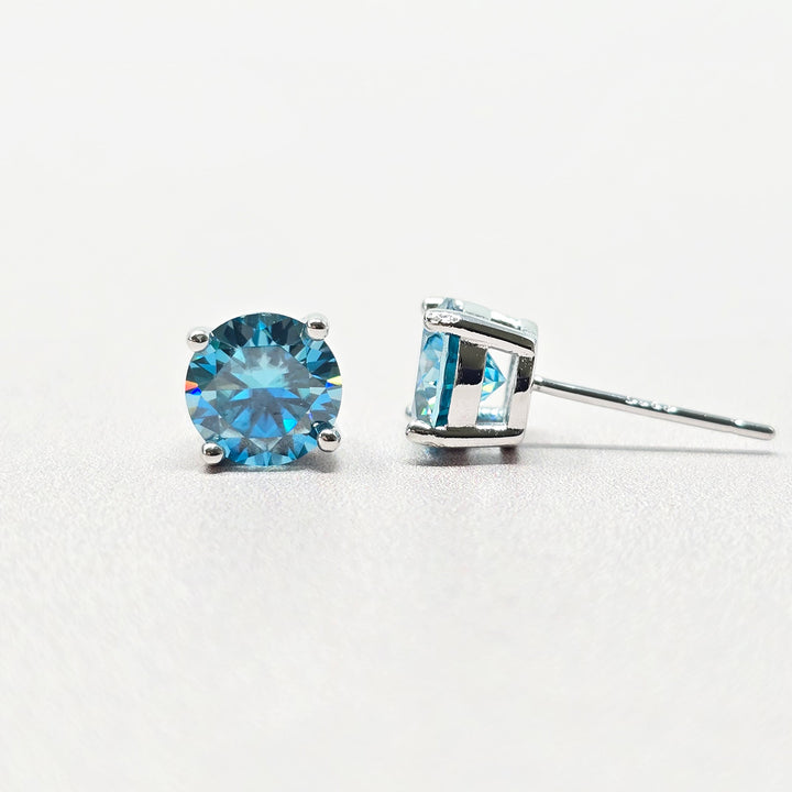 Aquamarine Moissanite Crystal Sterling Silver Earrings