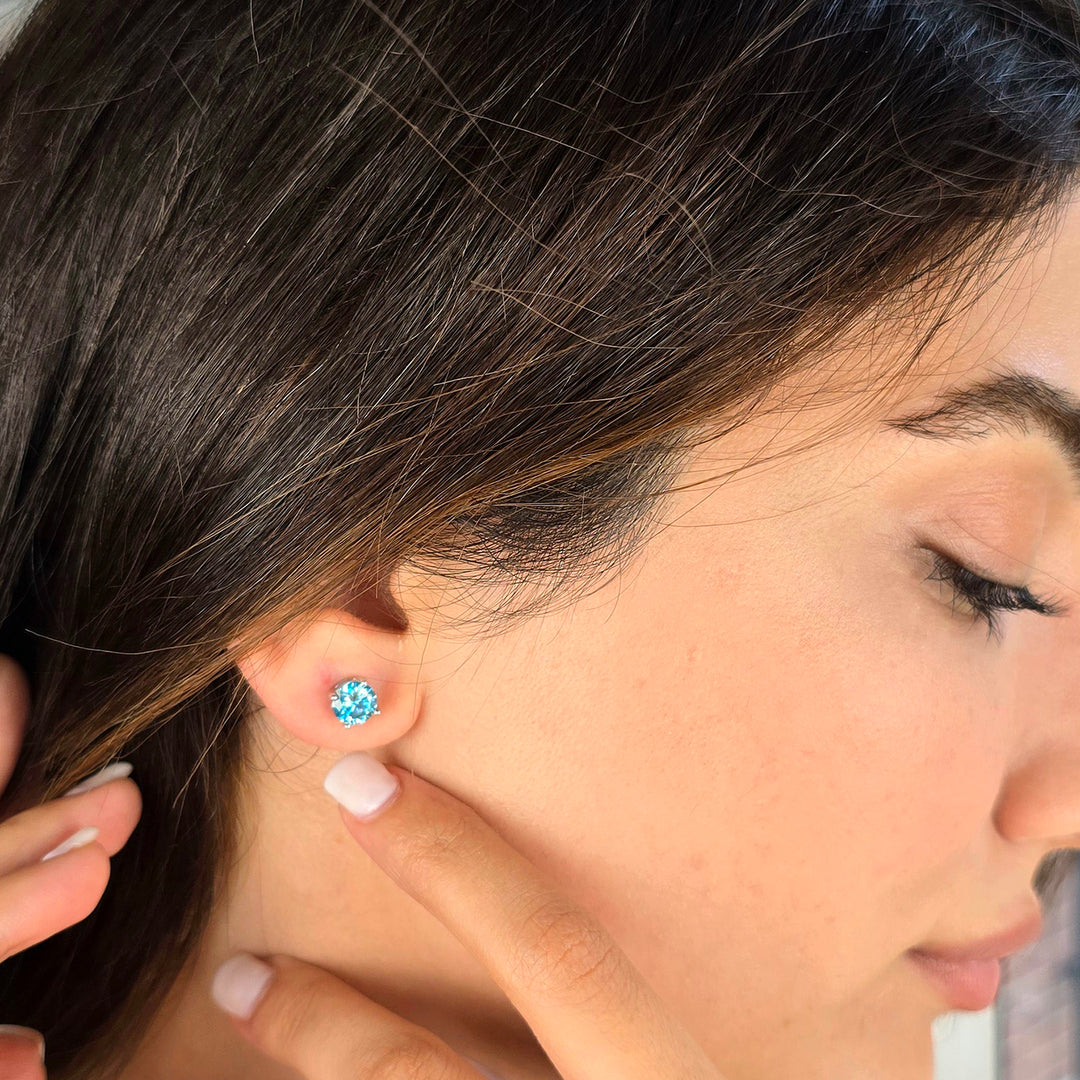 Aquamarine Moissanite Crystal Sterling Silver Earrings