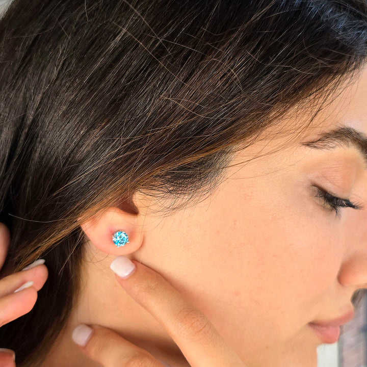 Aquamarine Moissanite Crystal Sterling Silver Earrings