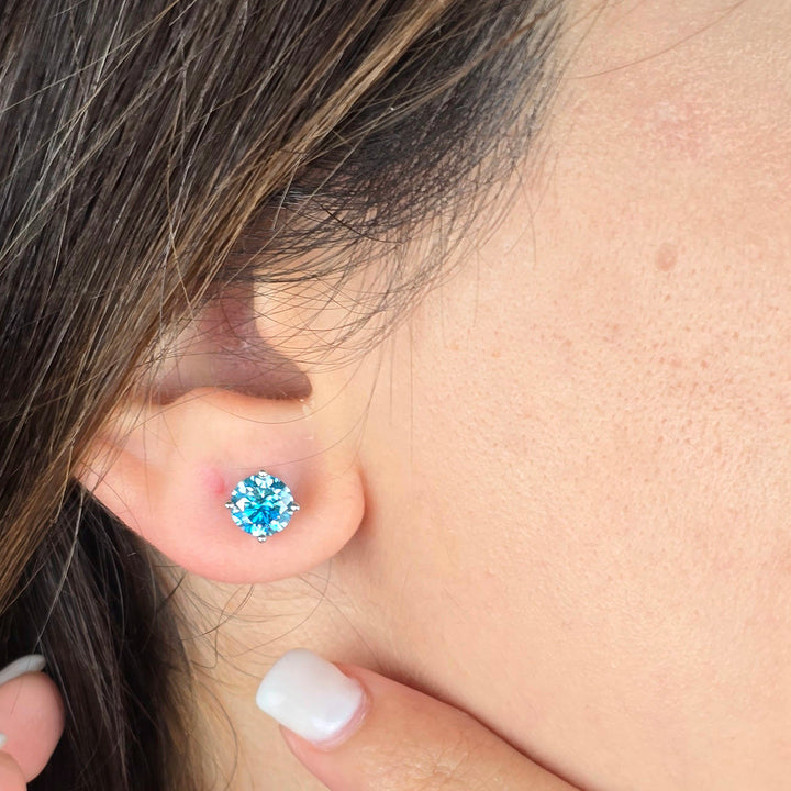 Aquamarine Moissanite Crystal Sterling Silver Earrings
