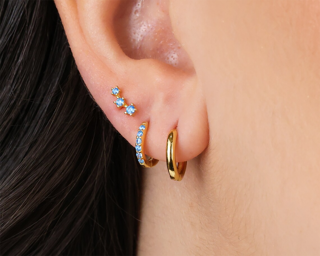 Tiny Aquamarine March Birthstone Climber Stud Earrings
