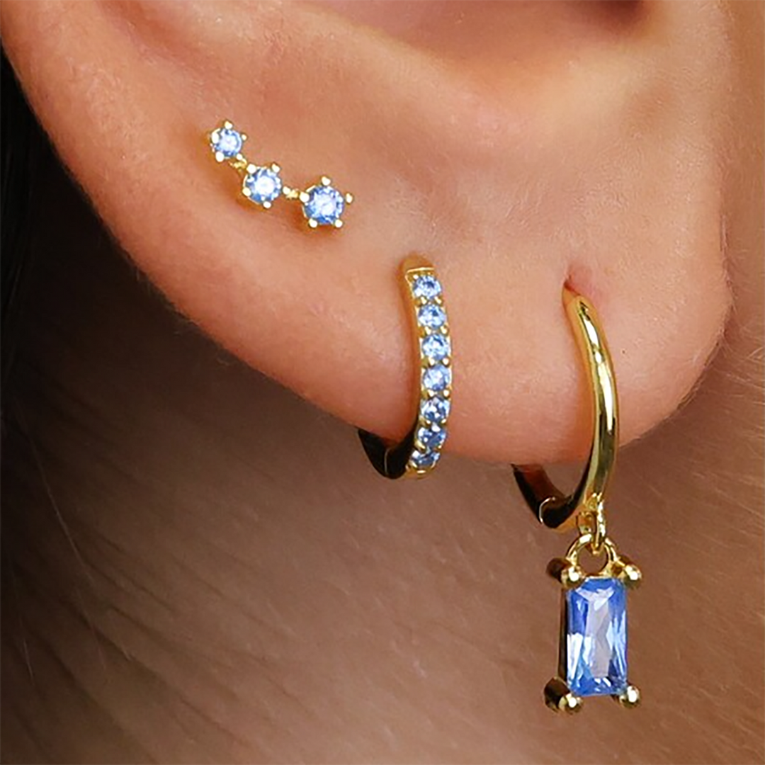 Aquamarine March Birthstone Small Huggie Hoop Earrings